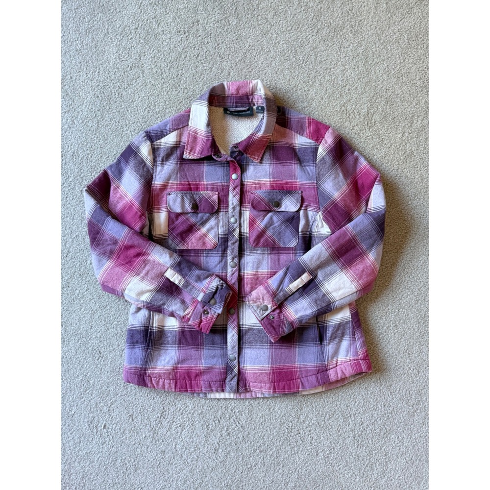 Free Country Purple Pink Plaid Fleece Lined Flannel Shirt Jacket Women Medium